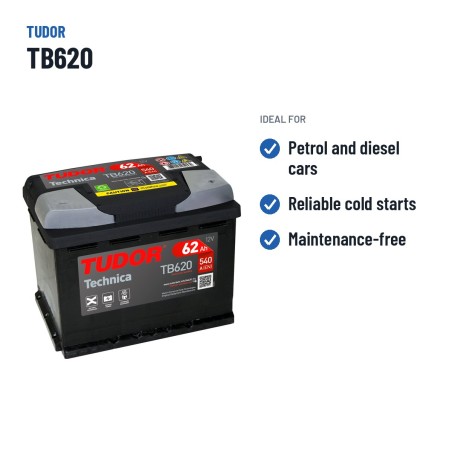 Bateria de carro Tudor TB620 12V 62Ah 540A – utilizações recomendadas