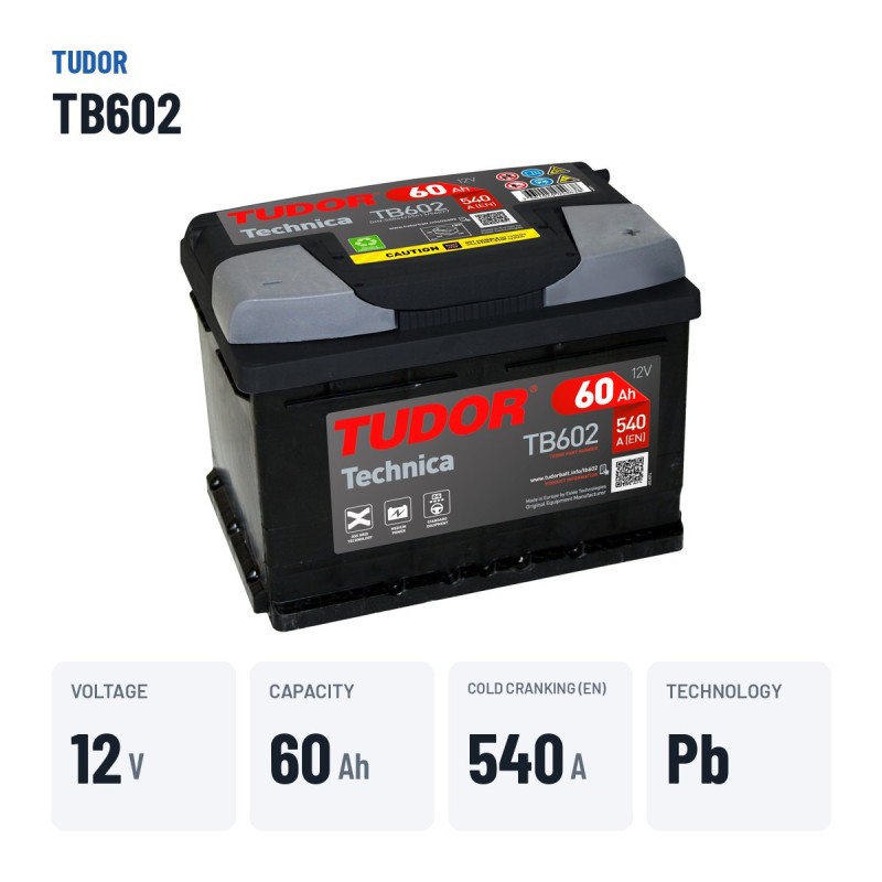 Batterie voiture Tudor TB602 12V 60Ah 540A – caractéristiques clés