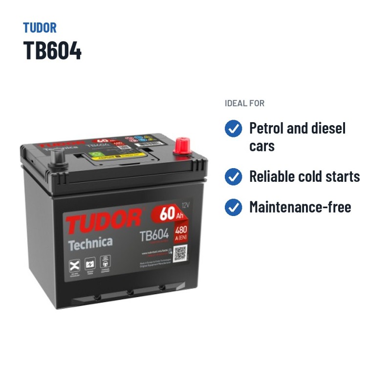 Car battery Tudor TB604 12V 60Ah 480A – recommended uses