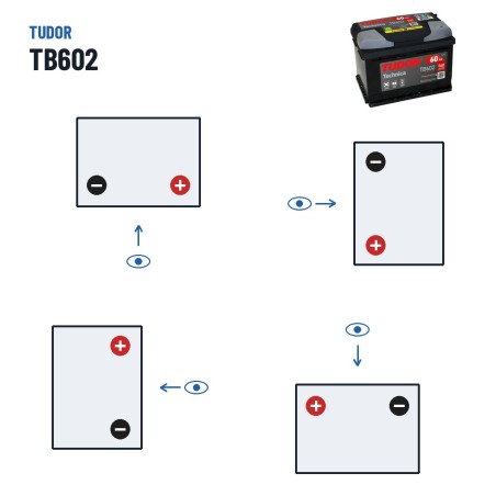 Batería de coche Tudor TB602 12V 60Ah 540A – polaridad (esquema 0, + derecha)