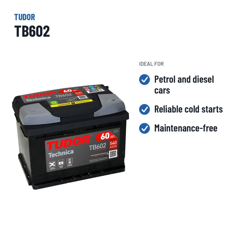 Batterie voiture Tudor TB602 12V 60Ah 540A – utilisations recommandées