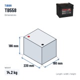 Batteria auto Tudor TB558 12V 55Ah 620A – dimensioni 230 × 180 × 186 mm