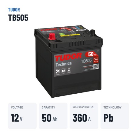 Bateria de carro Tudor TB505 12V 50Ah 360A – dados principais