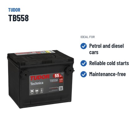 Bateria de carro Tudor TB558 12V 55Ah 620A – utilizações recomendadas