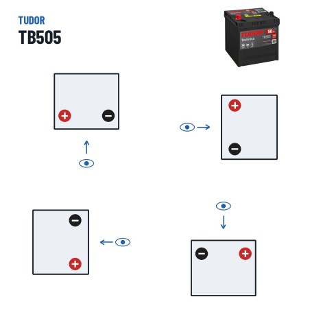 Batteria auto Tudor TB505 12V 50Ah 360A – polarità (schema 1, + a sinistra)