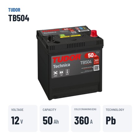 Bateria de carro Tudor TB504 12V 50Ah 360A – dados principais
