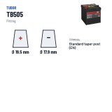 Batteria auto Tudor TB505 12V 50Ah 360A – terminali e fissaggio