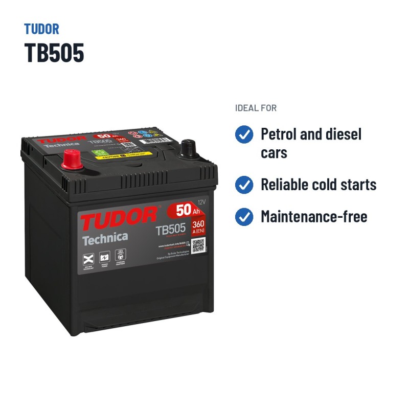 Batteria auto Tudor TB505 12V 50Ah 360A – usi consigliati