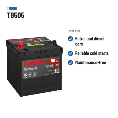Bateria de carro Tudor TB505 12V 50Ah 360A – utilizações recomendadas