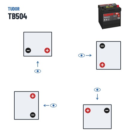 Bateria de carro Tudor TB504 12V 50Ah 360A – polaridade (esquema 0, + direita)