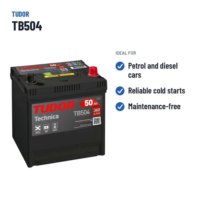 Bateria de carro Tudor TB504 12V 50Ah 360A – utilizações recomendadas