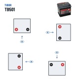Car battery Tudor TB501 12V 50Ah 450A – polarity (layout 1, + left)