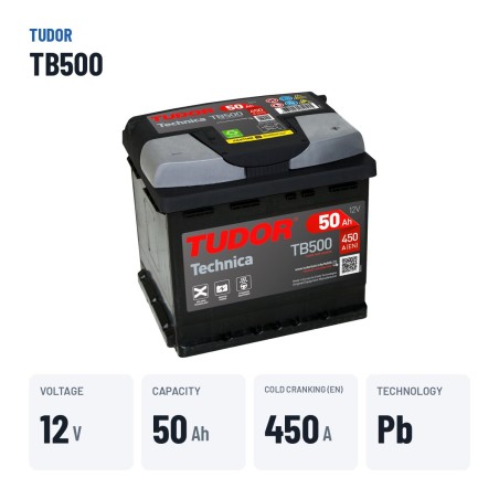 Bateria de carro Tudor TB500 12V 50Ah 450A | baterias.com