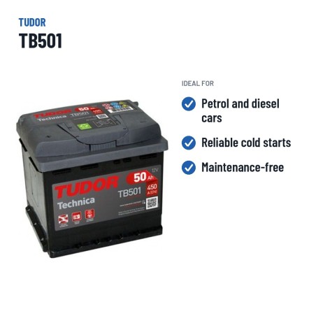 Batteria auto Tudor TB501 12V 50Ah 450A – usi consigliati