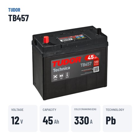 Autobatterie Tudor TB457 12V 45Ah 330A – wichtigste Daten