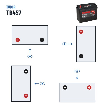 Batería de coche Tudor TB457 12V 45Ah 330A – polaridad (esquema 1, + izquierda)