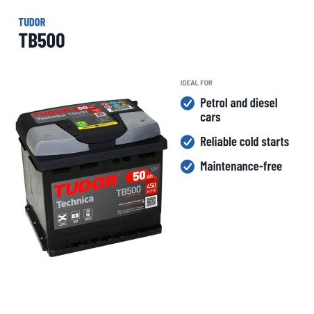 Bateria de carro Tudor TB500 12V 50Ah 450A | baterias.com
