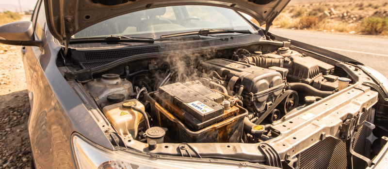 Batería de coche sometida al calor del verano